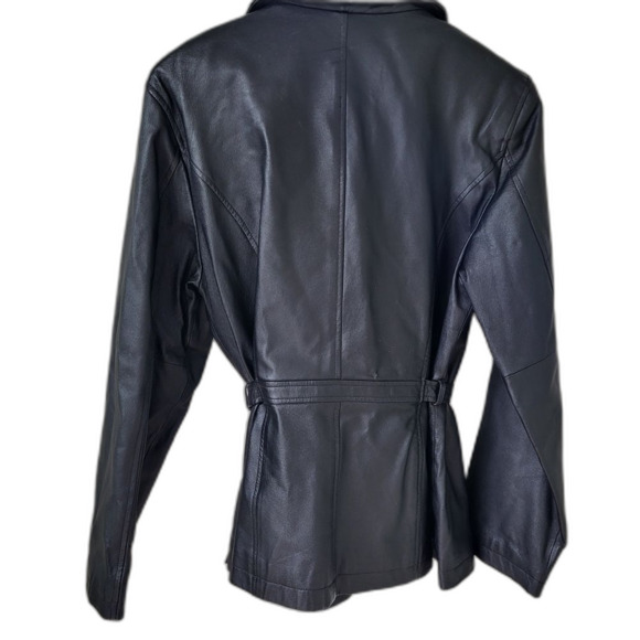 Women's Black Leather Jacket - Picture 2 of 3
